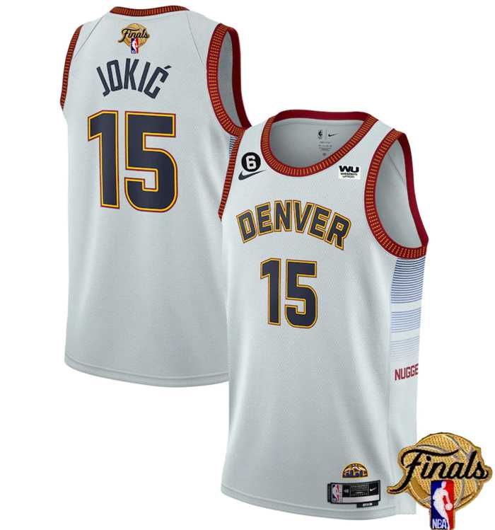Men%27s Denver Nuggets #15 Nikola Jokic White 2023 Finals Icon Edition With NO.6 Patch Stitched Basketball Jersey Dzhi